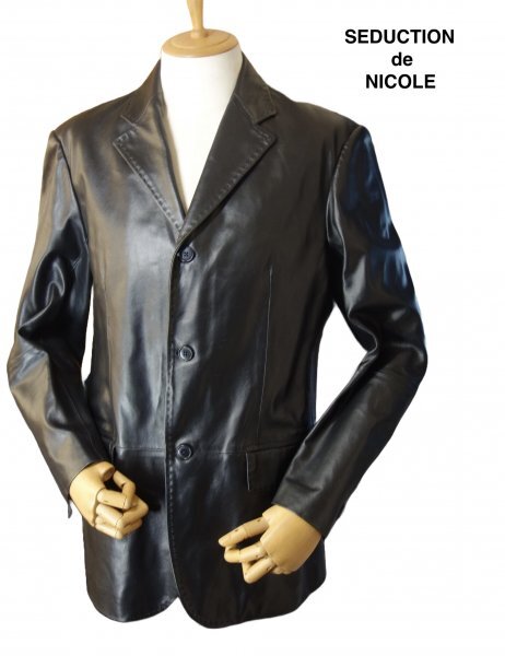 TK 入手困難 セデクション ニコル SEDUCTION de NICOLE レザーテーラードジャケット 黒 ブラック 46拍卖