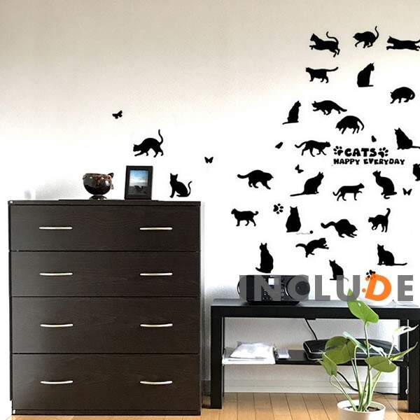 ウォールステッカー 猫 neko ネコ キャット ネコがいっぱい ネコのシルエット 遊んでる猫 じゃれてる猫 ツンデレ拍卖