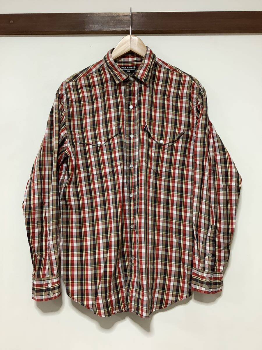 の1398 POLO JEANS Ralph Lauren ポロジーンズ ラルフローレン チェック 長袖シャツ ビンテージ 170 ウエスタンシャツ レッド系 ナイガイ拍卖