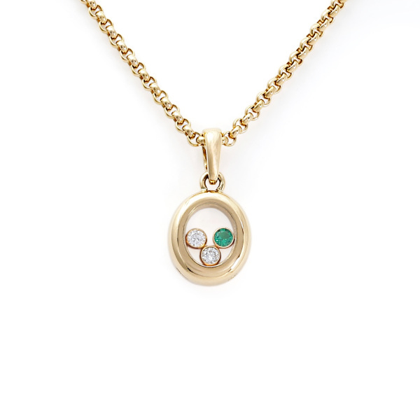 ショパール ダイヤモンド エメラルド コプラ K18YG イエローゴールド ネックレス 中古拍卖