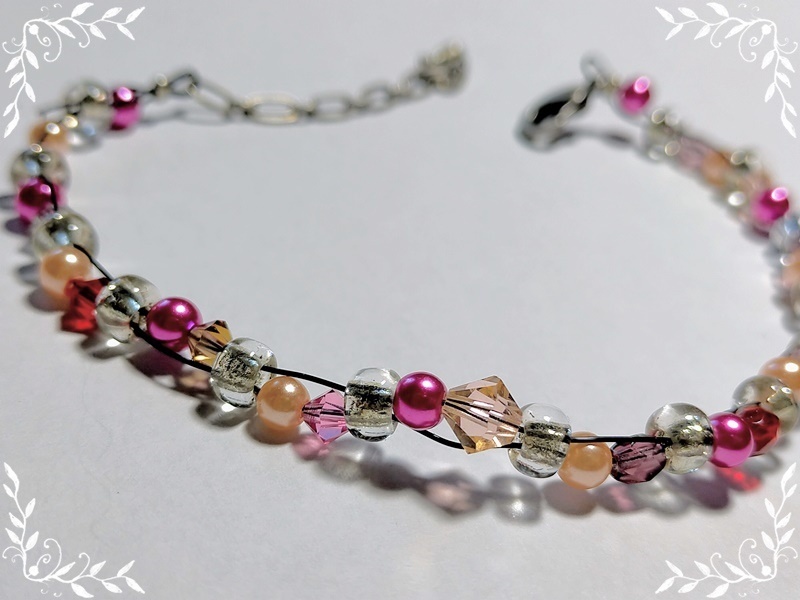 082:pink × blackワイヤーブレスレット拍卖