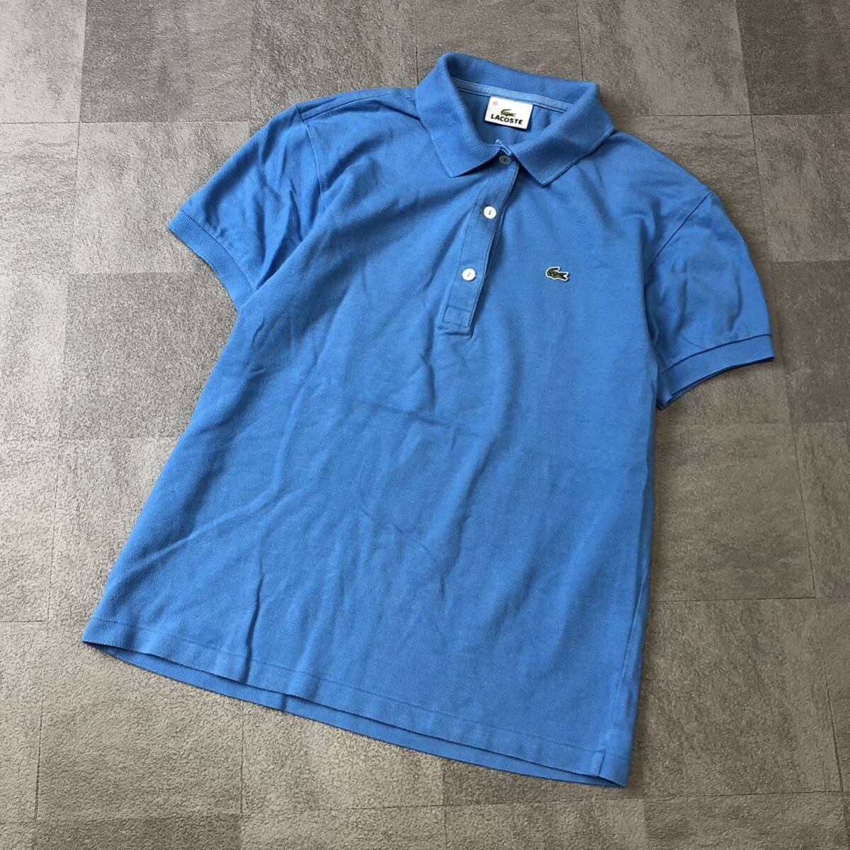 LACOSTE ラコステ 半袖ポロシャツ 半袖 シャツ 鹿の子 カジュアル コットンシャツ ライトブルー レディースサイズ40 古着拍卖
