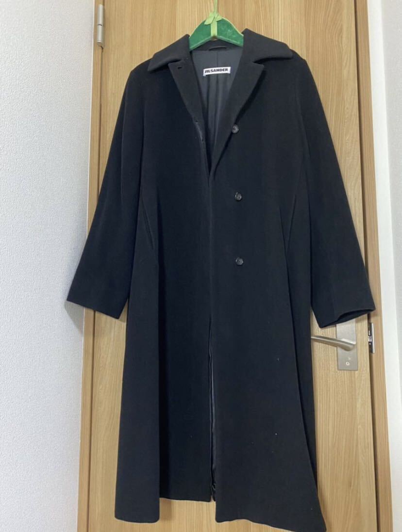 ジルサンダー黒カシミア50%ロングコート38拍卖