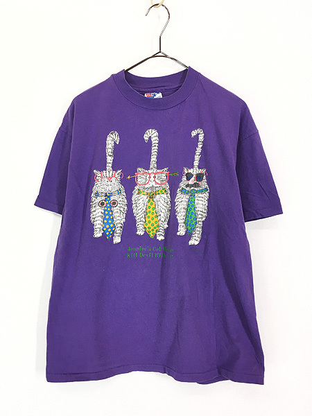 レディース 古着 90s USA製 Carol Montgomery 猫 ネコちゃん アニマル 両面 Tシャツ L 古着拍卖