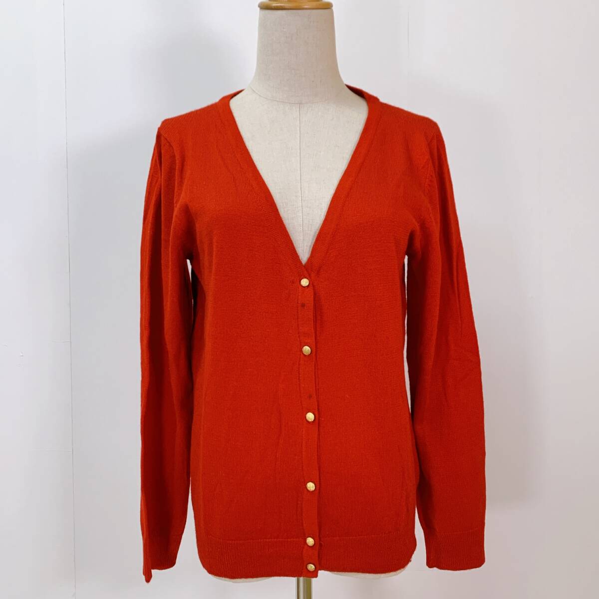 YH0340 C.D.S BASIC レディース 長袖 カーディガン 薄手 LLサイズ レッド 赤 万能 Vネック 万能 シンプルコーデ オフィス USED 古着拍卖