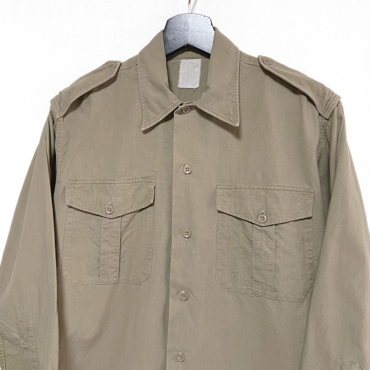 60s フランス軍 薄手 平織りコットン チノ L/S シャツ 長袖 L相当 ミリタリー / M45 M52 M64 イギリス軍 ドイツ軍 ユーロ ヴィンテージ拍卖