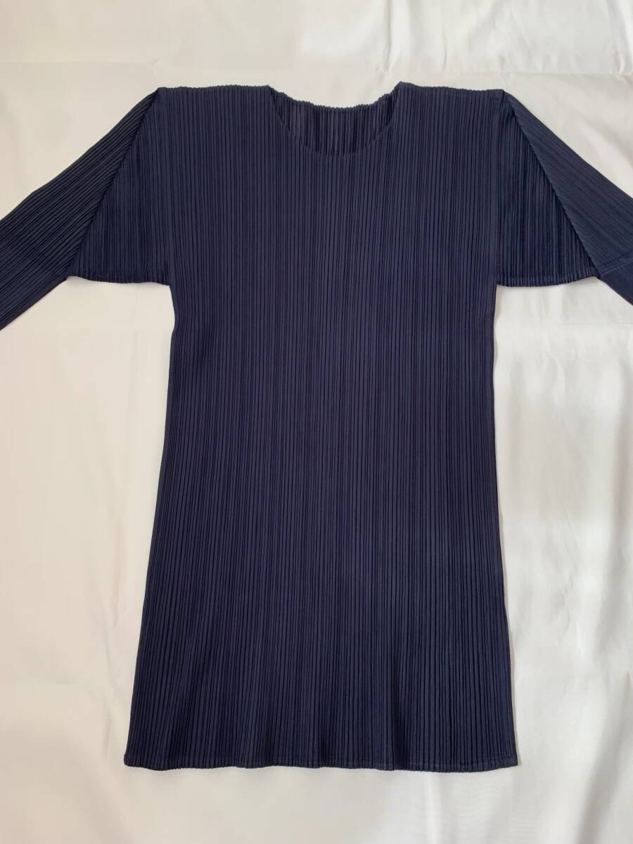 PLEATS PLEASE プリーツプリーズ 長袖 カットソー トップス Tシャツ シンプル ネイビー ISSEY MIYAKE イッセイミヤケ拍卖
