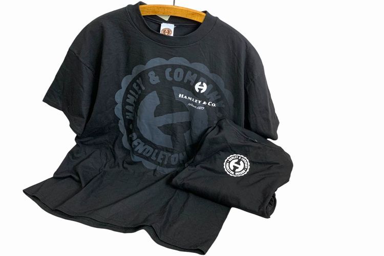 デッドストック!!USA製ビンテージHAMLEY&CO.オールコットン両面プリントTシャツXL黒ブラックアメリカ製アメカジストリートh23882拍卖
