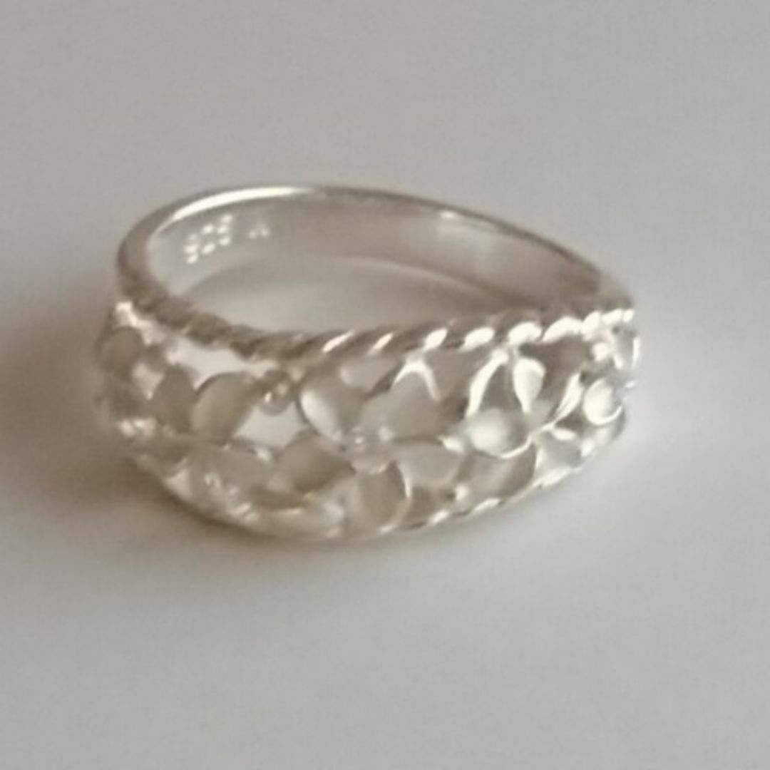 【US3.5】 約6号 ハワイアンリング プルメリア SILVER925 ハワイアンジュエリー スターリングシルバー 5連 拍卖