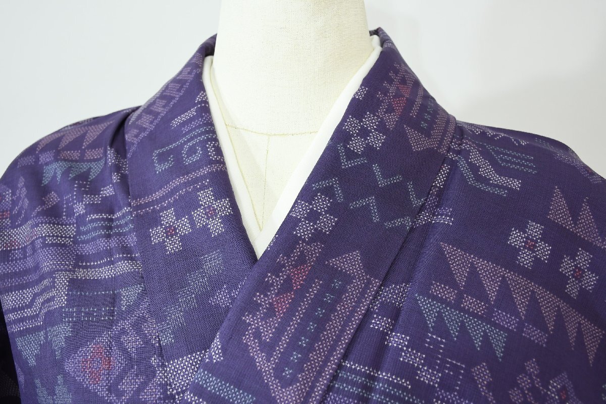 大島紬 花 動物 紫色 身丈152.5cm 裄丈63cm ★着物 pb-2771 桜庭呉服店拍卖