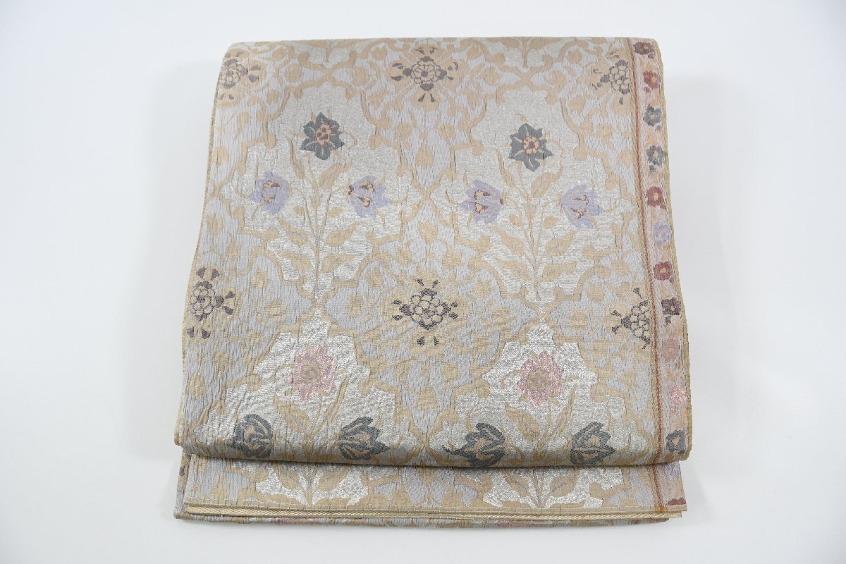 袋帯 六通柄 お洒落帯 花 帯丈442cm ★着物屋 ne-9784 桜庭呉服店拍卖