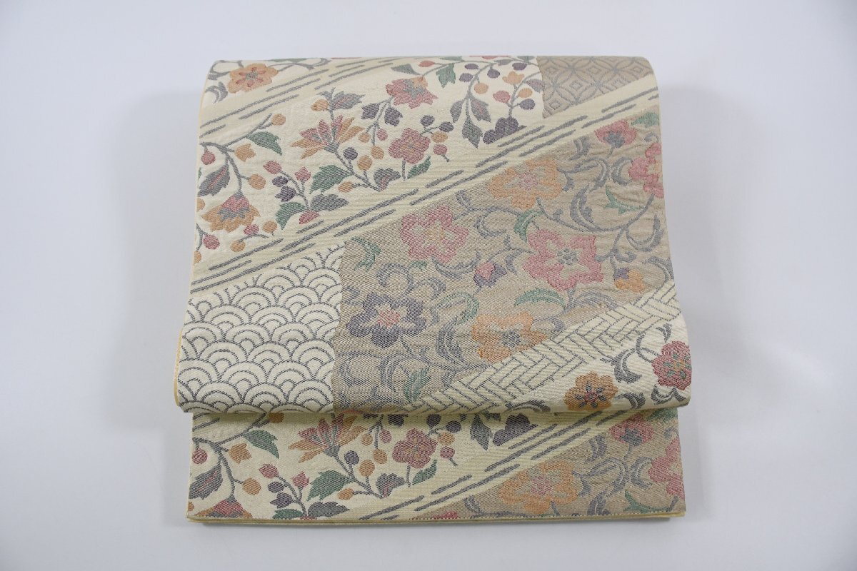 袋帯 六通柄 唐花 花 秋草 帯丈430cm ★着物屋 ne-9842 桜庭呉服店拍卖