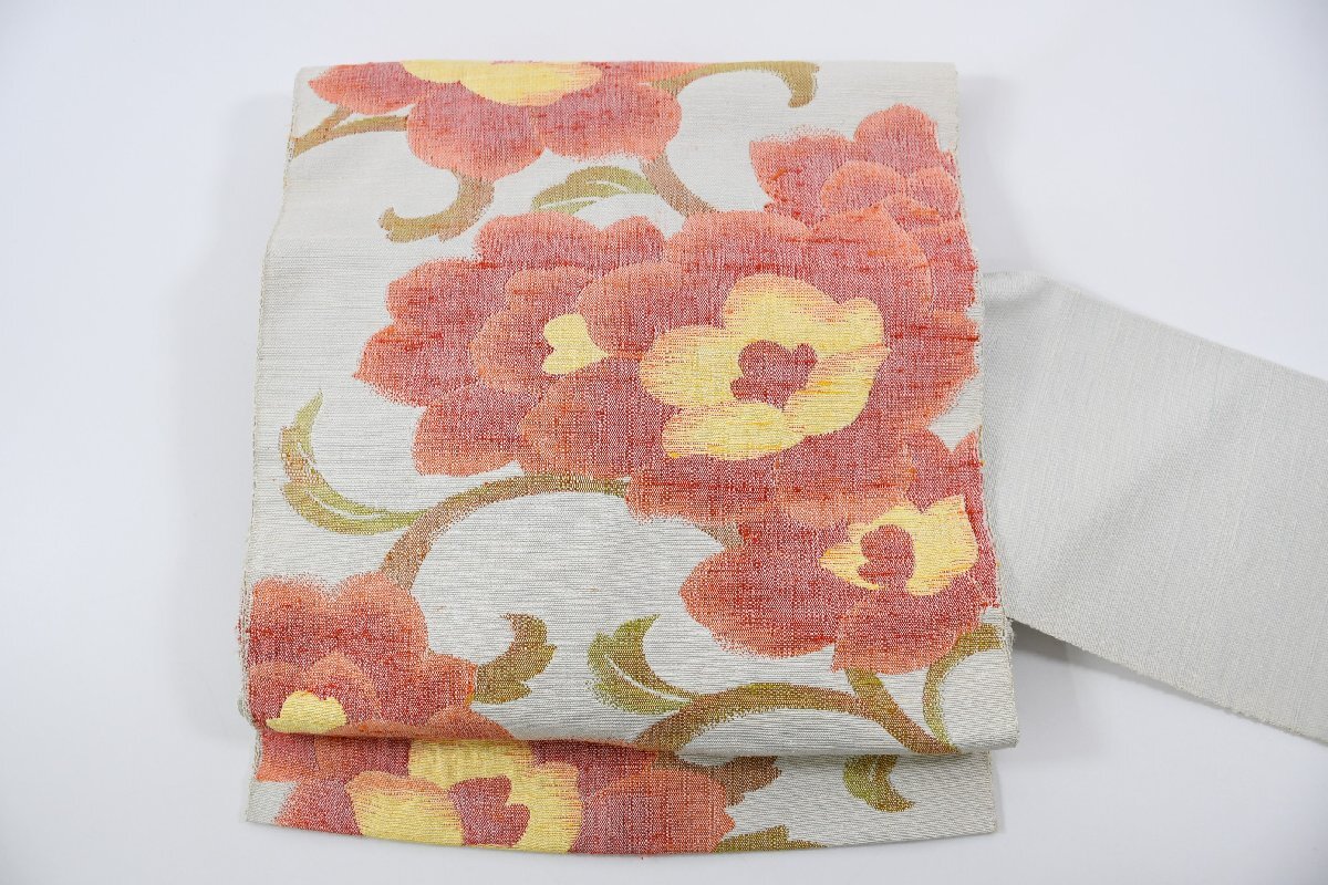 名古屋帯 紬 花 唐草 帯丈338cm ★着物屋 ne-9864 桜庭呉服店拍卖