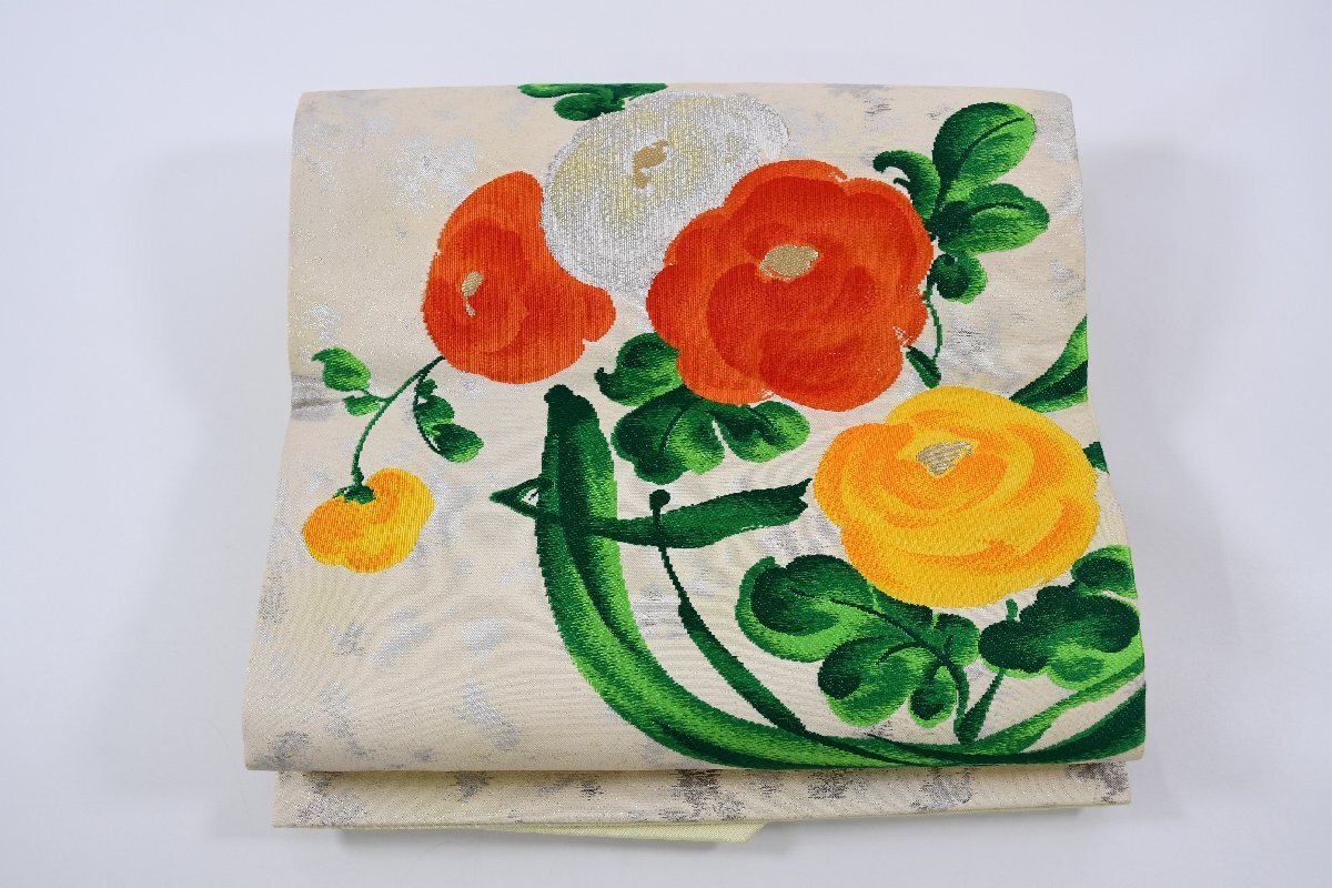 袋名古屋帯 お太鼓柄 花 帯丈364cm ★着物屋 ne-9892 桜庭呉服店拍卖