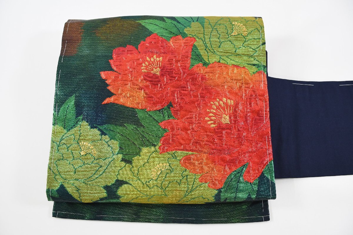 名古屋帯 牡丹 花 帯丈336cm ★着物屋 ne-9901 桜庭呉服店拍卖