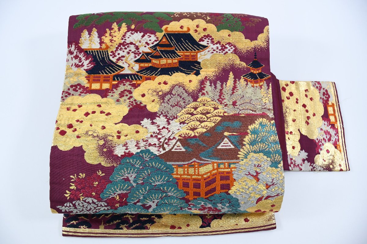 名古屋帯 アンティーク 風景 豪華 帯丈324cm ★着物屋 ne-9881 桜庭呉服店拍卖