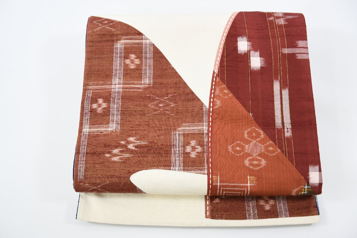 袋名古屋帯 名物布うつし 絣模様 お太鼓柄 帯丈354cm ★着物屋 ne-9962 桜庭呉服店拍卖