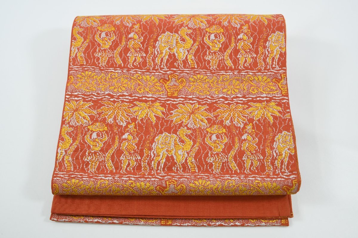 袋名古屋帯 未仕立て 全通柄 エジプト文様 人物 帯丈372cm ★着物屋 ne-9992 桜庭呉服店拍卖