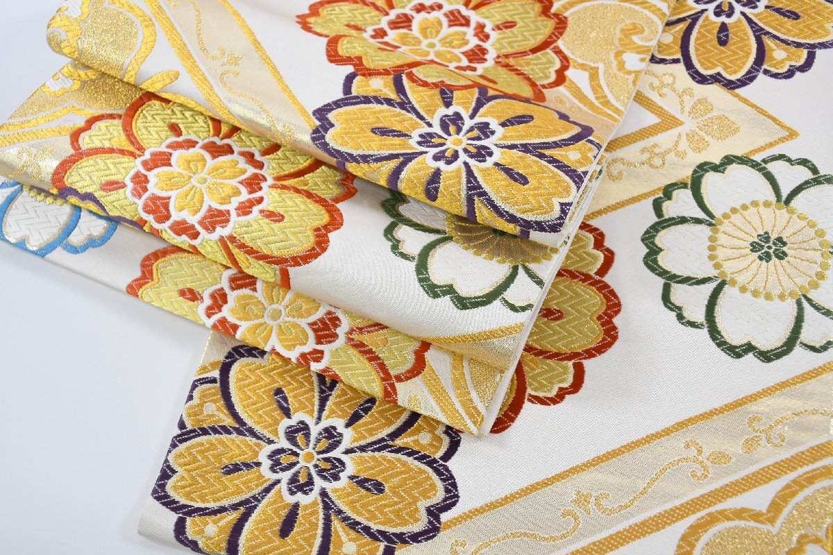 袋帯 豪華 西陣織 六通柄 振袖 花 金糸 帯丈424cm ★着物屋 ne-10007 桜庭呉服店拍卖