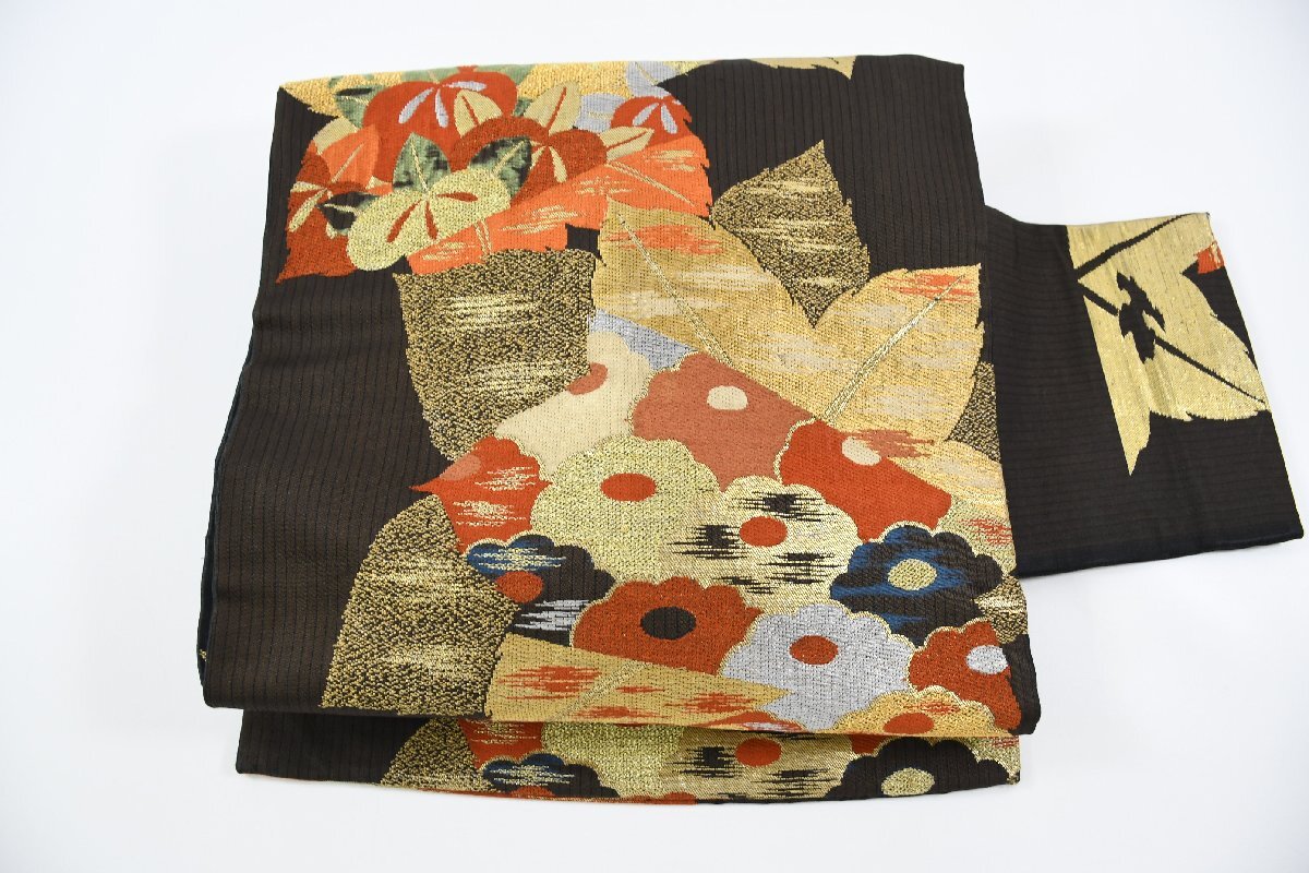 名古屋帯 アンティーク 楓 紅葉 花 帯丈318cm ★着物屋 ne-10056 桜庭呉服店拍卖