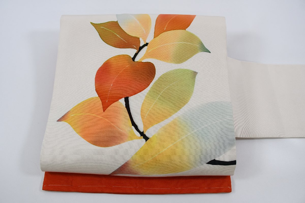 名古屋帯 塩瀬 葉 帯丈356cm ★着物屋 ne-10250 桜庭呉服店拍卖