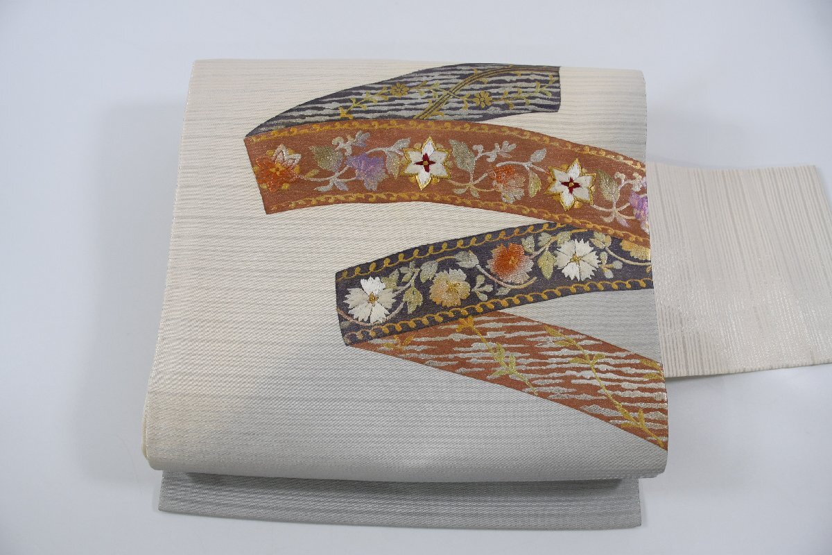 名古屋帯 刺繍 花 帯丈346cm ★着物屋 ne-10279 桜庭呉服店拍卖