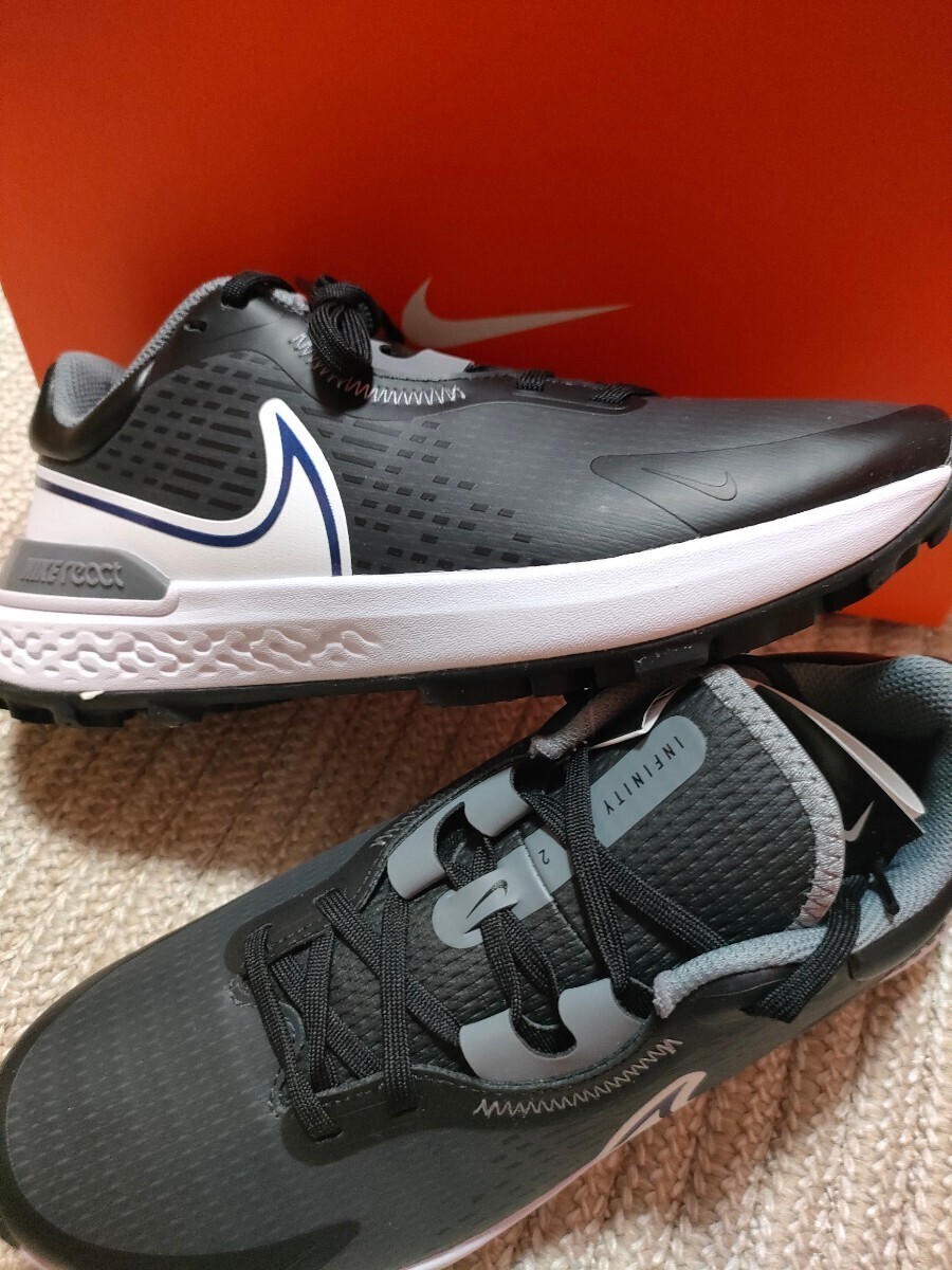 新品 NIKE GOLF インフィニティ プロ 2 28cm ナイキ ゴルフシューズ 黒×紺×白 リアクトソール 固定式ゴムスパイク 防水拍卖