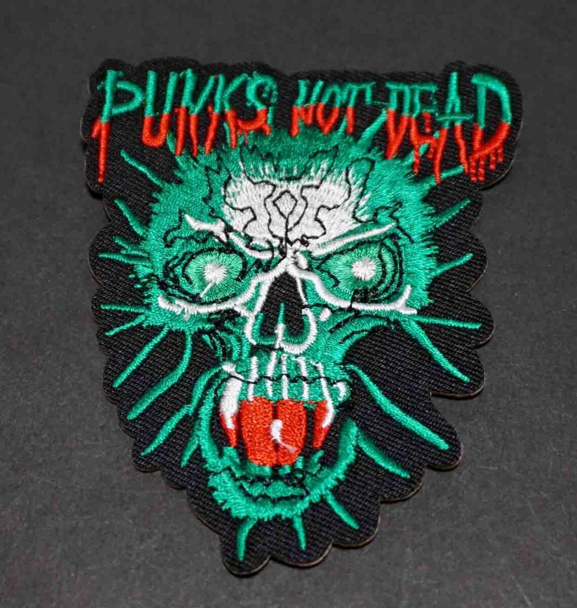 《緑髑髏PND》■新品■UK ハードコアパンク EXPLOITED どくろ ドクロ 『PUNKS NOT DEAD』刺繍ワッペン■激シブ■ バイク■【DIY リメイク】拍卖