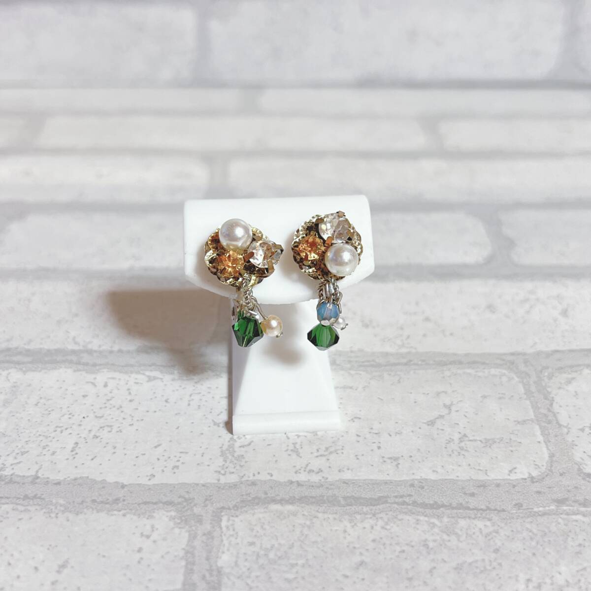イヤリング silver シルバー ビジュー オレンジ石 パール アンティーク ヴィンテージ EL-0192拍卖