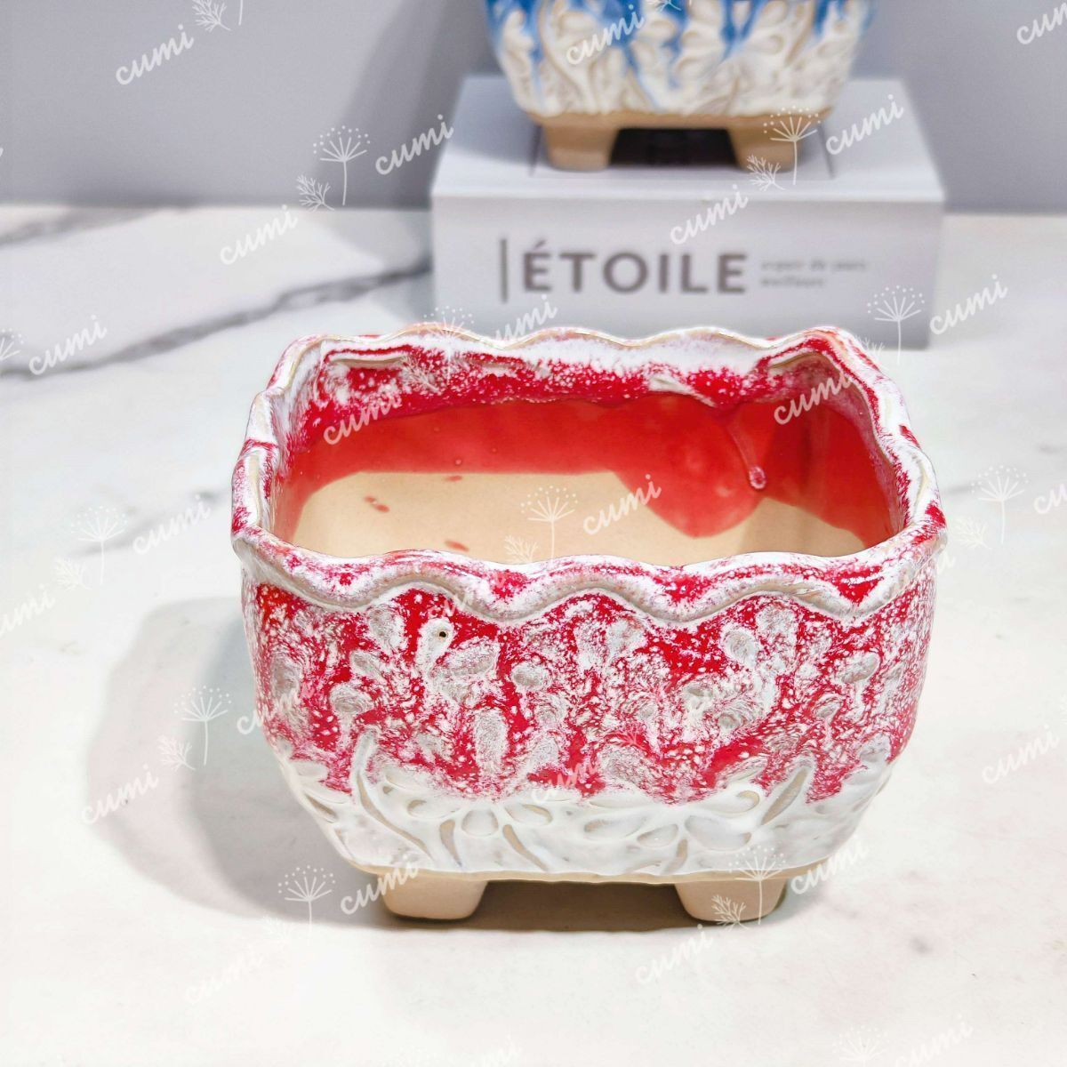 【複割】韓国 花シリーズ フラワー レッド 植木鉢 おしゃれ 室内 陶器鉢 多肉 植物 鉢植え 激安 レア インテリア プレゼント 海外 盆栽拍卖