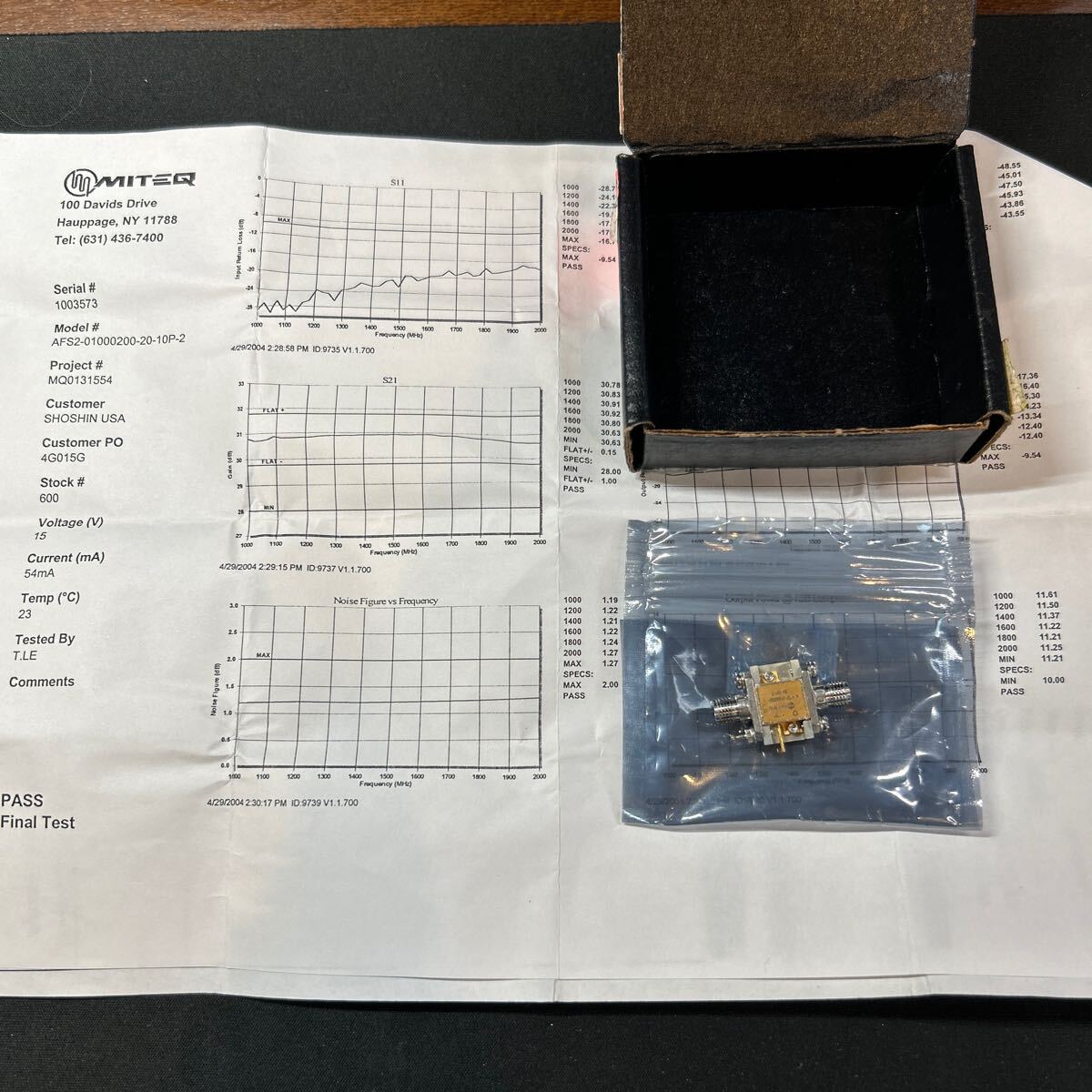 中古 Narda MITEQ AFS2-00100200-10-12P-2 1000-2000MHz 利得30dB NF=1.2 dB 電圧15V 54mA 広帯域 ローノイズ プリアンプ 低雑音増幅器 LNA拍卖
