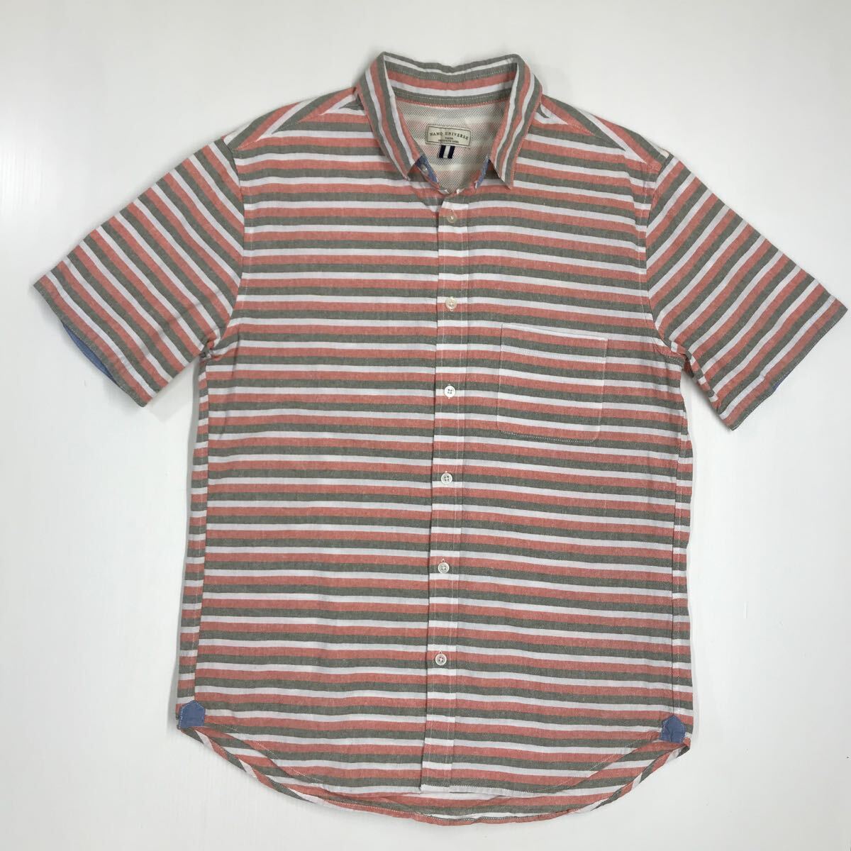 NANO UNIVERSE ナノユニバース 半袖シャツ ボーダー柄 メンズ サイズ44 35-42a拍卖