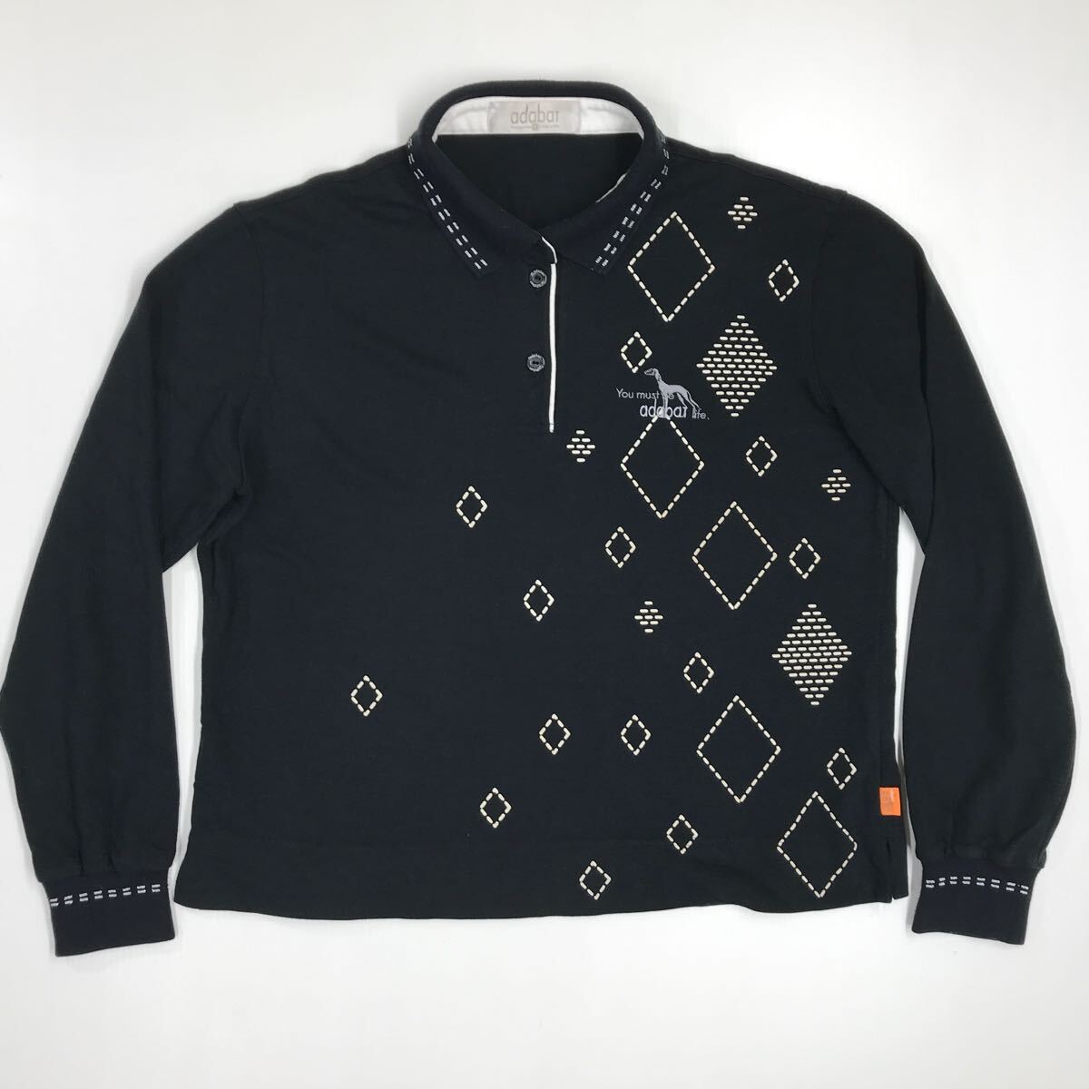 adabat アダバット 長袖ポロシャツ 日本製 ゴルフ 黒 ダイヤ柄 レディース サイズ1 35-122a拍卖