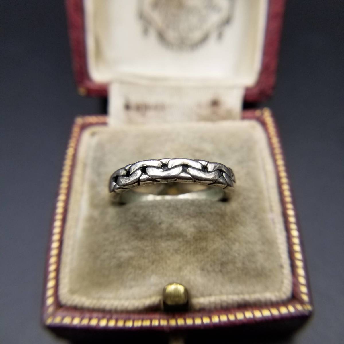 チェーンリンク ロープ編み ヴィンテージ リング シルバートーン 指輪 レトロアクセサリー ユニセックス 5-Y①-③拍卖