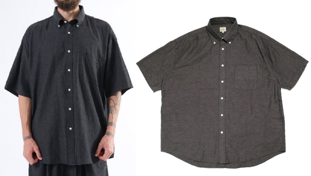 美品 GOLD ゴールド 東洋エンタープライズ 21SS GL38592 VAT DYE CHAMBRAY B.D SHIRT シャンブレー オーバーサイズ 半袖 シャツ M ブラック拍卖