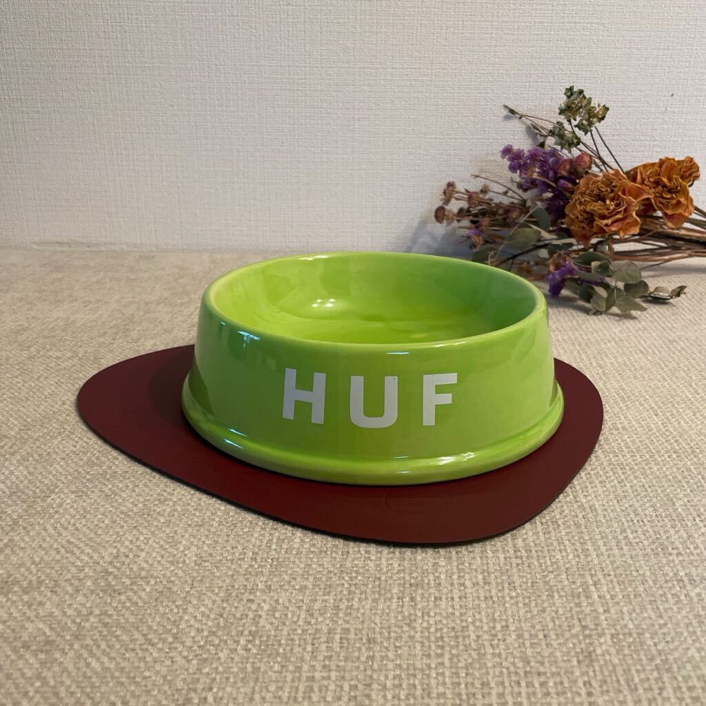 HUF ボウル ドッグフード 陶器 ボール 食器 皿 プレート スケートボード 雑貨 小物 美品 グリーン ハフ ペット インテリア拍卖