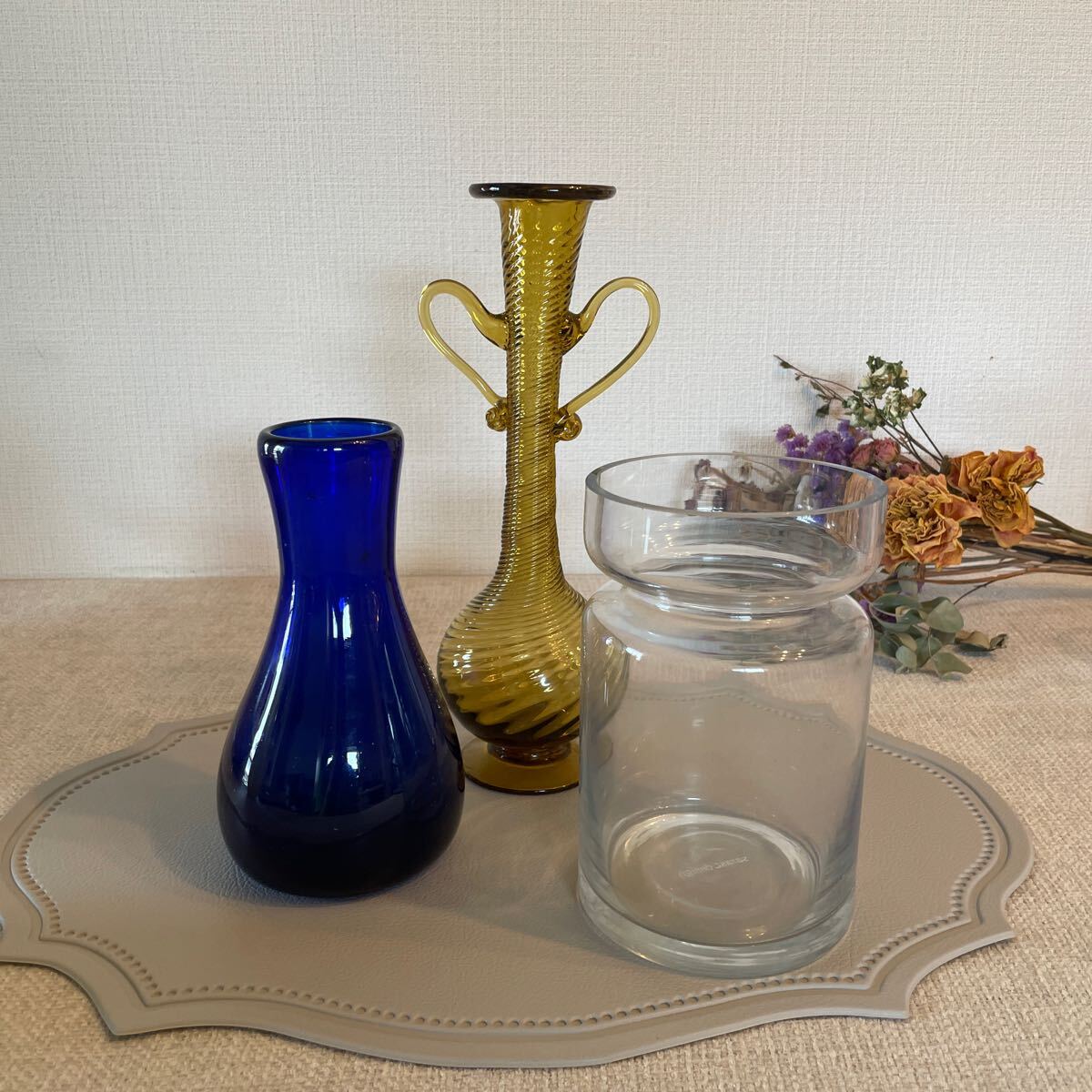 フラワーベース まとめ売り 花瓶 水差し アンティーク インテリア 昭和レトロ ヴィンテージ サラサデザイン ブルー アンバー 美品拍卖