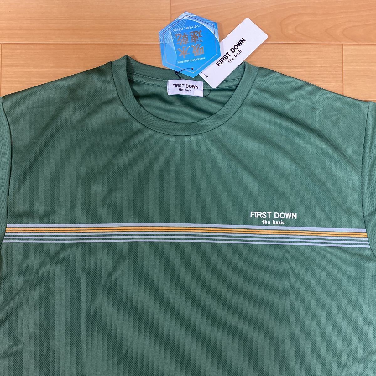 M ファーストダウン FIRST DOWN 新品 半袖Tシャツ トップス ドライ 吸水速乾 緑 メンズ 紳士 アウトドア スポーツ ゴルフウェア ジム拍卖