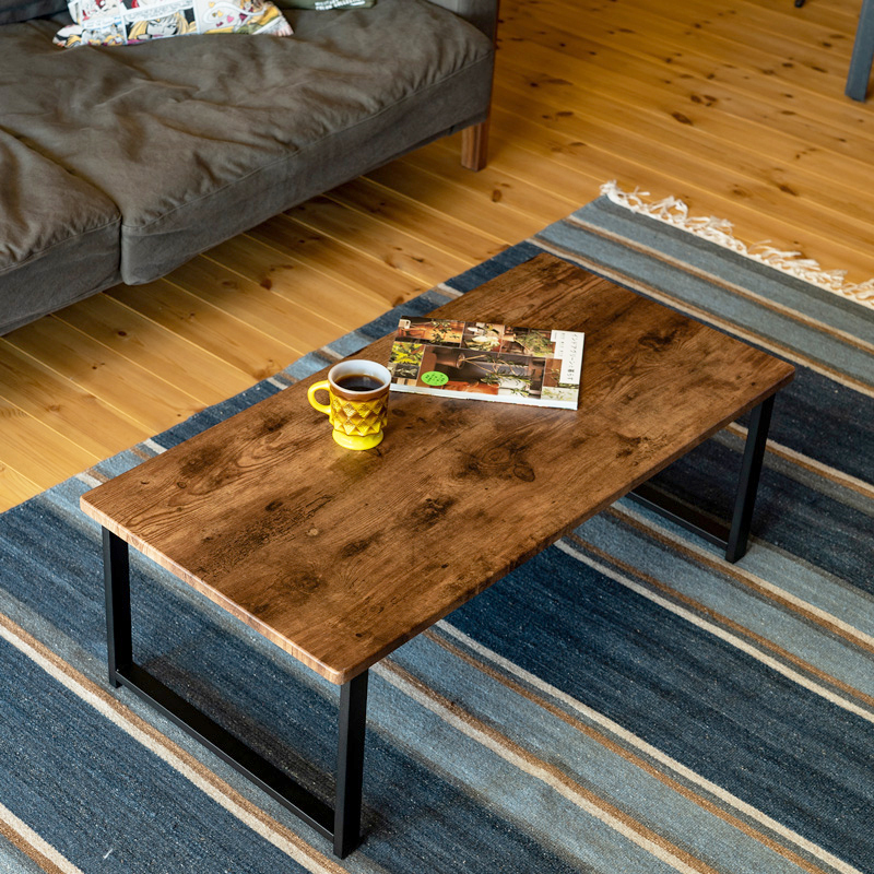 センターテーブル 90cm×45cm 木目柄 スチール脚 木製天板 長方形 UTK-08(BR)拍卖