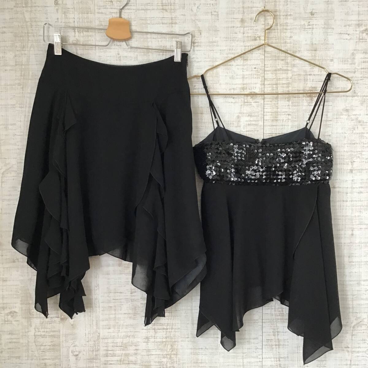 B-7◇INTERPLANET|インタープラネット セットアップ ブラック サイズキャミソール2 スカート40拍卖