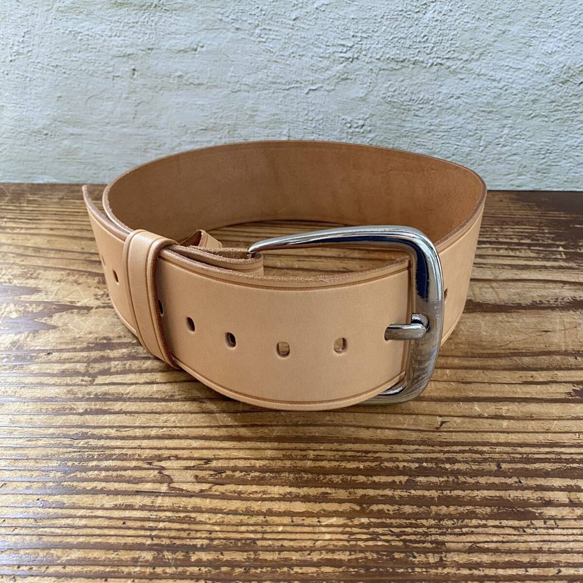【MIHARA YASUHIRO ミハラヤスヒロ 極太 レザー ベルト レディース ベージュ タン ヌメ革 三原康裕 中古品 幅広 牛革 本革】拍卖