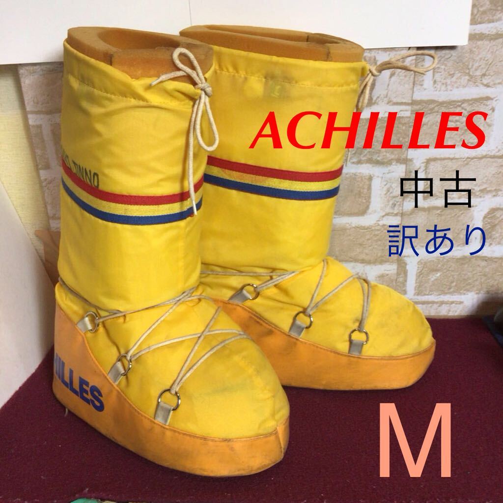 【売り切り!送料無料!】Z-1 ACHILES!厚底ブーツ!イエロー!M!大きい!訳あり!名書きあり!レア!レトロ!中古!拍卖