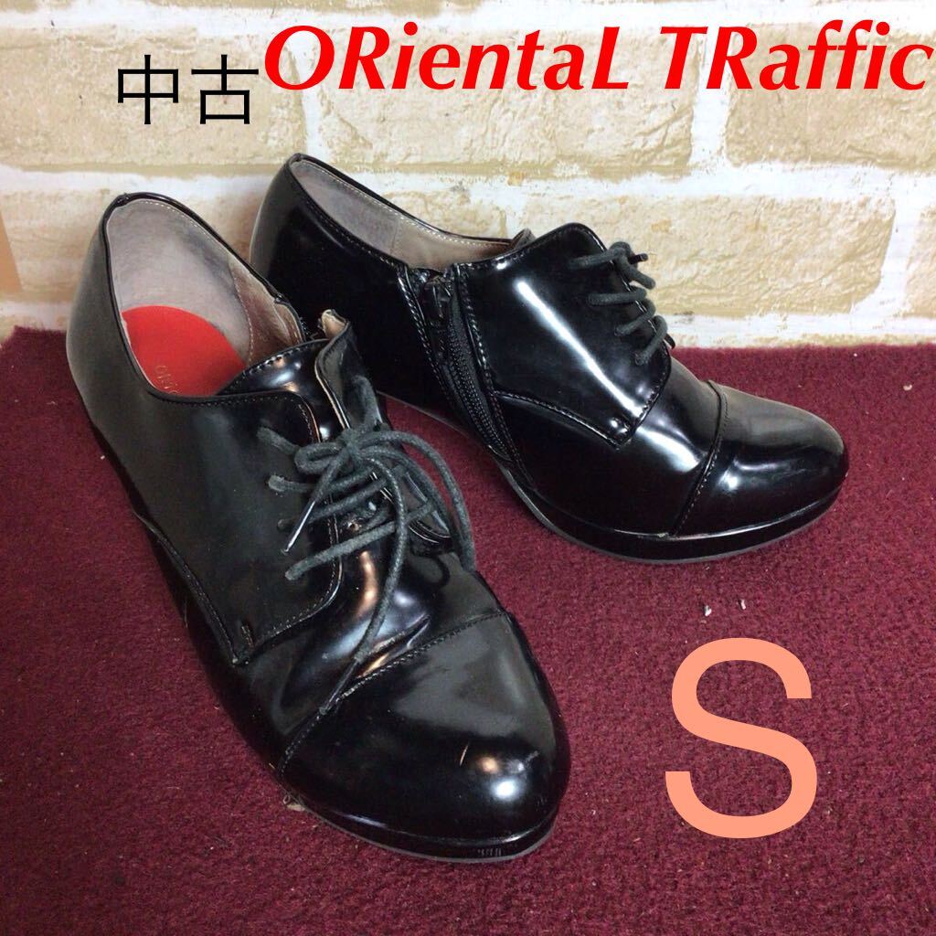 【売り切り!送料無料!】A-369 ORientaL TRaffic!パンプス!ブーティー!S !ブラック!黒!エナメル!太めヒール!中古!拍卖