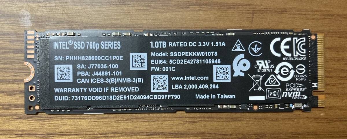 【使用時間・小】Intel インテル SSDPEKKW010T8X1(M.2 2280 PCI-Expressタイプ SSD 1TB/使用時間:250時間未満)拍卖