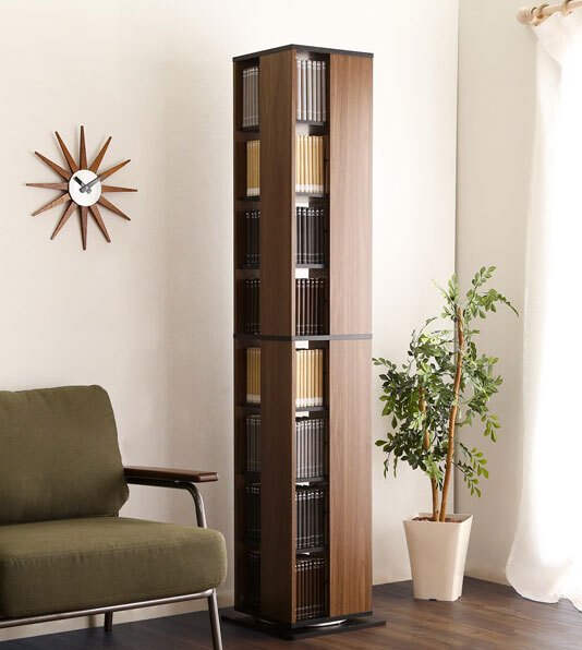 回転ブックラック8段 高さ181 ウォールナットブラック 本棚 書棚 CD DVD拍卖