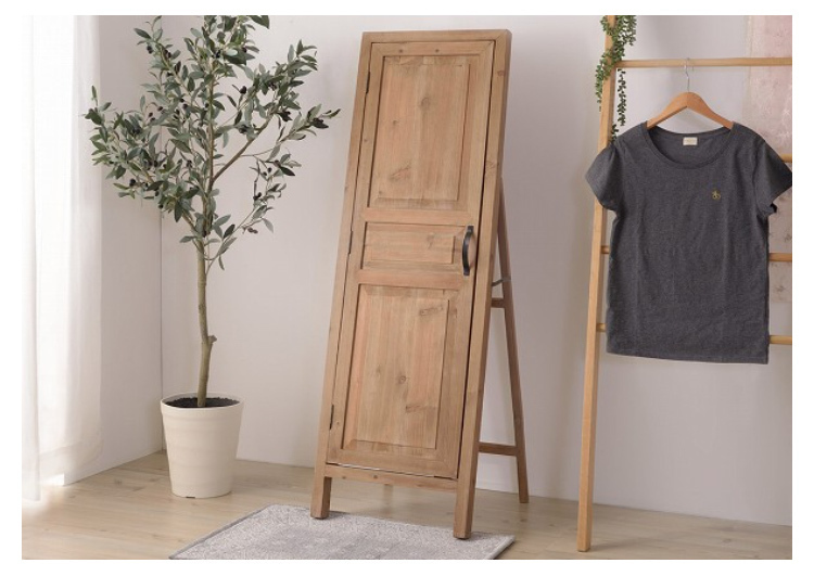 スタンドミラー ミラー 姿見 鏡 大型 天然木ドアミラー【Sole】ソーレ ライトブラウン色拍卖