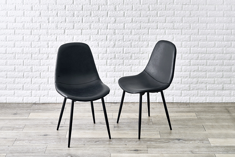 お買い得2本セット ヴィンテージ調ダイニングチェアー 合成皮革ブラック色 レザー拍卖