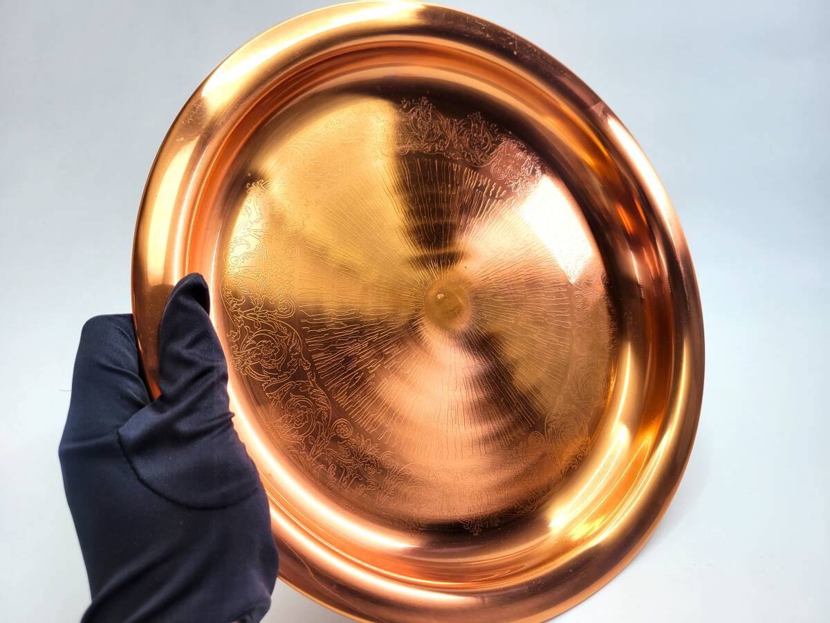 【送料無料・長期保管品】純銅製 花唐草紋卓上盆 コレクション品 細部彫刻拍卖