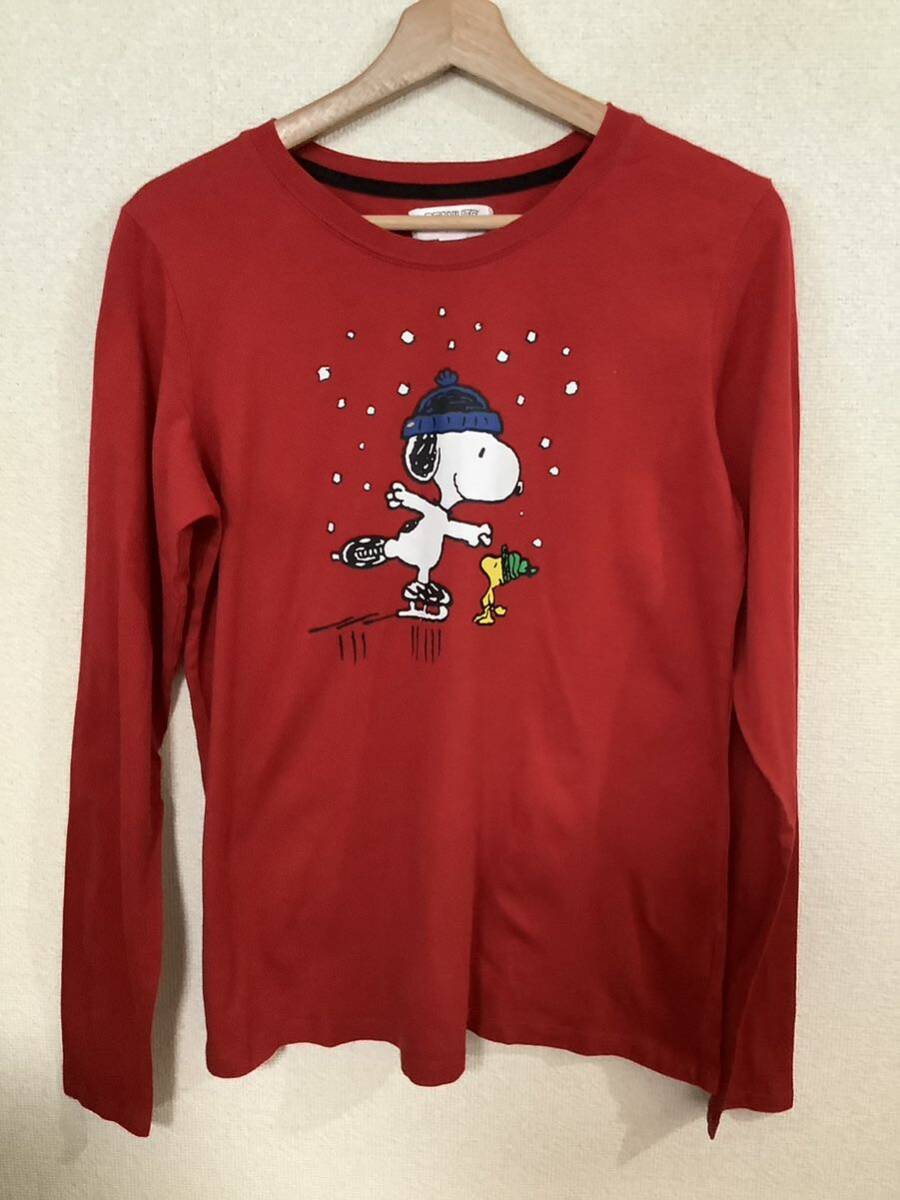PEANUTS ピーナッツ スヌーピー プリント長袖Tシャツ ロンT レッド キャラクター 古着 ユニセックス拍卖