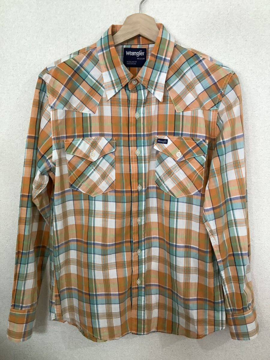 WRANGLER ラングラー チェック柄 ウエスタンシャツ 長袖シャツ ビンテージ カジュアル メンズ 古着 M オレンジ拍卖
